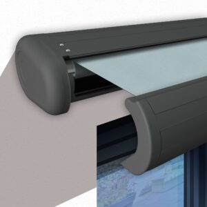 Markise elektrische Premium Kassettenmarkise Gelenkarm Vollkassettenmarkise basaltgraue Kassette (Ähnlich RAL 7012)