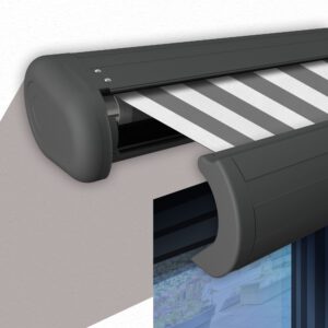 Markise elektrische Premium Kassettenmarkise Gelenkarm Vollkassettenmarkise basaltgraue Kassette (Ähnlich RAL 7012)