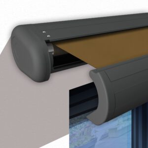 Markise elektrische Premium Kassettenmarkise Gelenkarm Vollkassettenmarkise basaltgraue Kassette (Ähnlich RAL 7012)