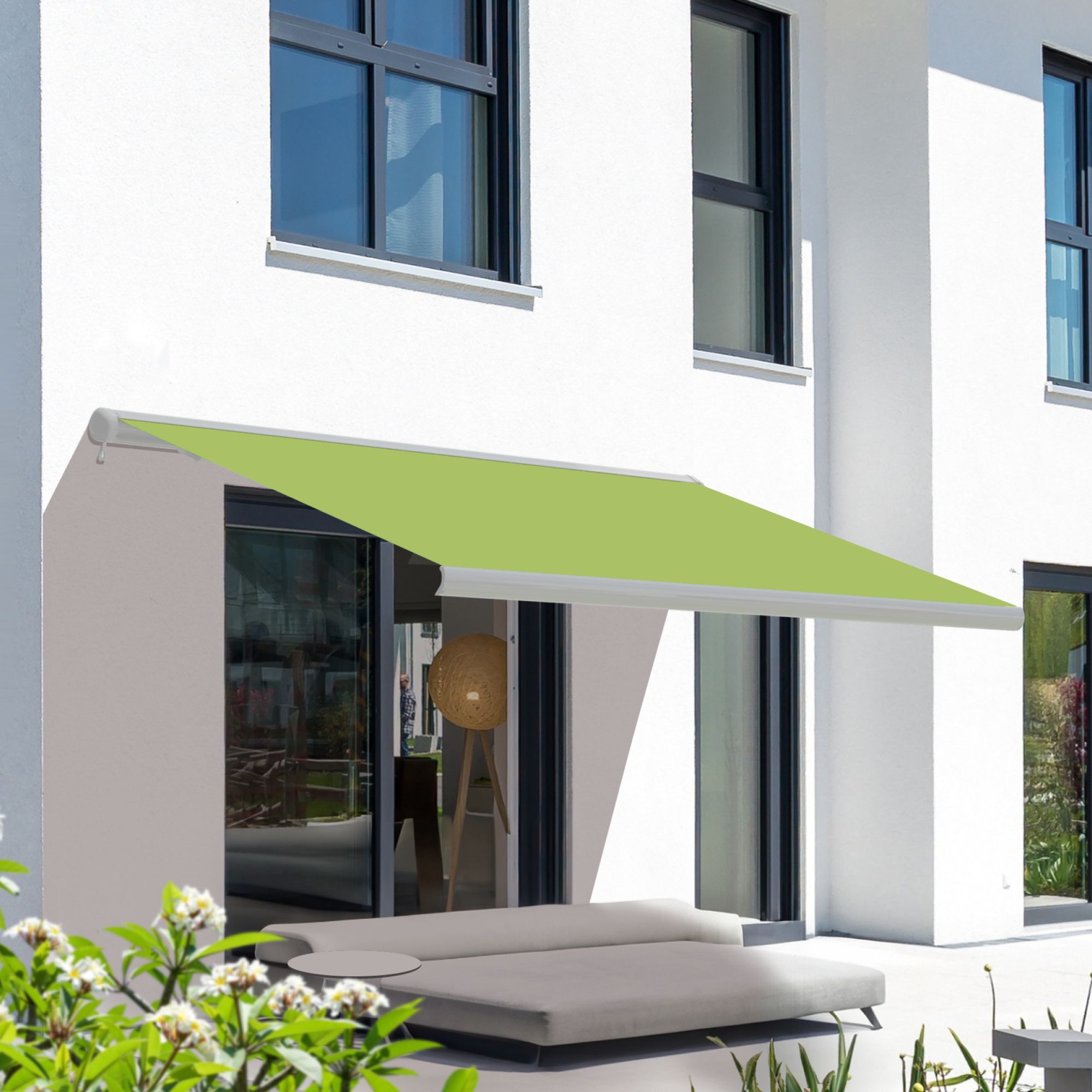 Markise elektrische Premium Kassettenmarkise Gelenkarm Vollkassettenmarkise weiße Kassette (entspricht RAL 9010)