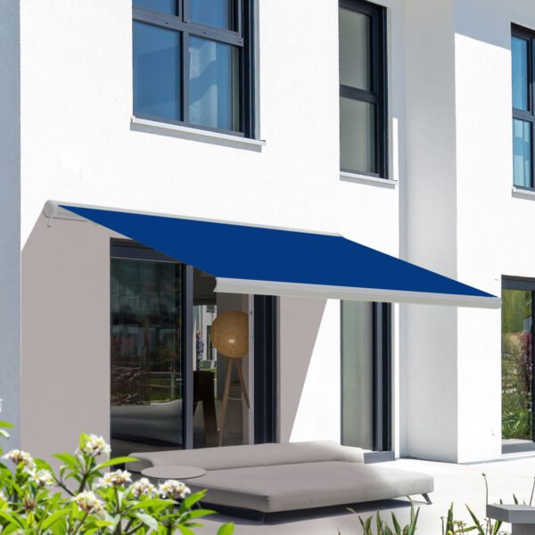 Markise elektrische Premium Kassettenmarkise Gelenkarm Vollkassettenmarkise weiße Kassette (entspricht RAL 9010)