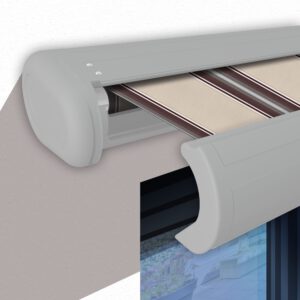 Markise elektrische Premium Kassettenmarkise Gelenkarm Vollkassettenmarkise weiße Kassette (entspricht RAL 9010)