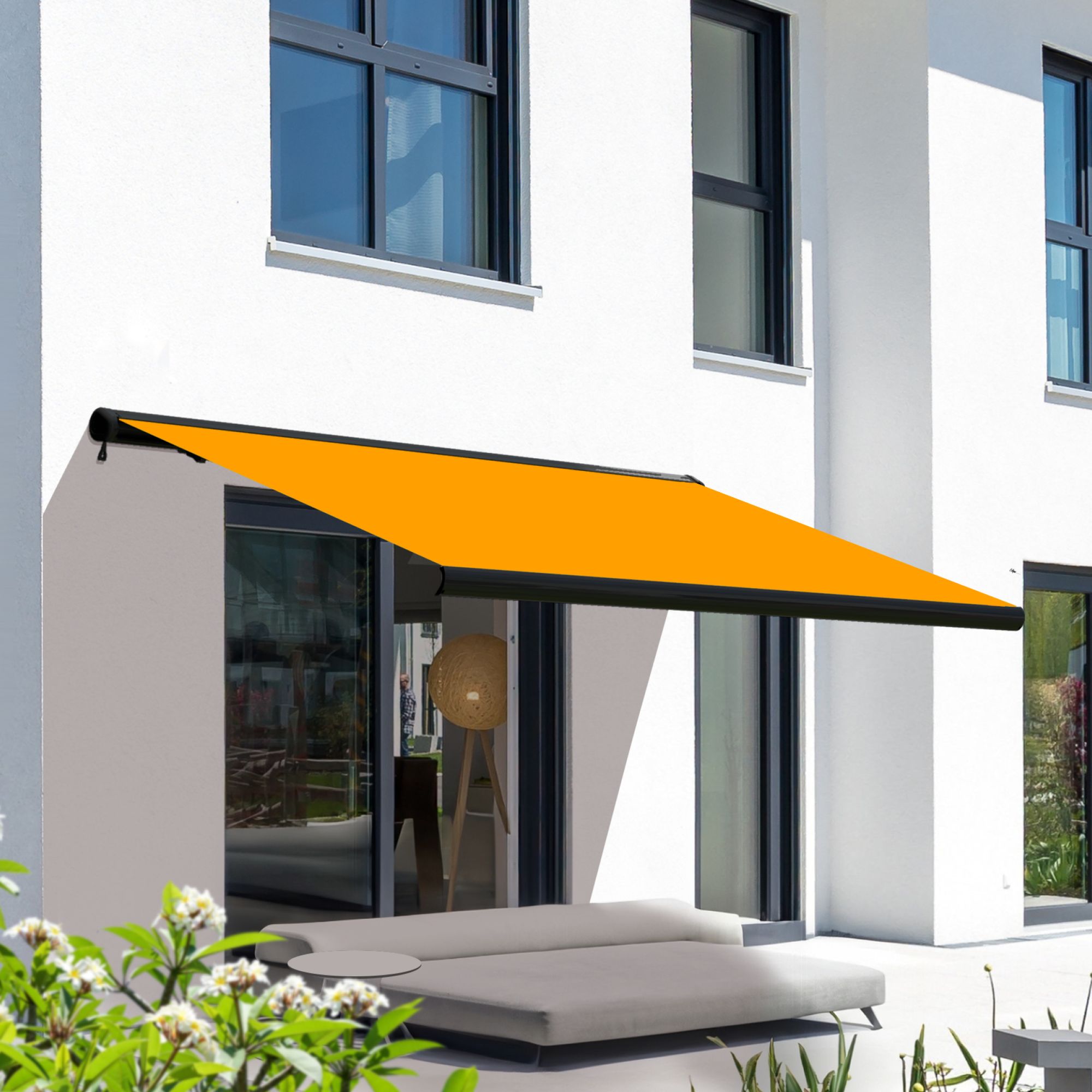 Markise elektrische Premium Kassettenmarkise Gelenkarm Vollkassettenmarkise anthrazit Kassette (Ähnlich RAL 7016)