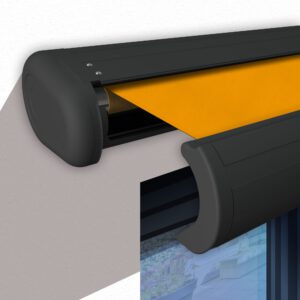Markise elektrische Premium Kassettenmarkise Gelenkarm Vollkassettenmarkise anthrazit Kassette (Ähnlich RAL 7016)