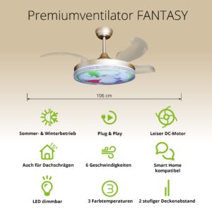 Deckenventilator mit Beleuchtung – goldfarbene Basis, modernes Design & LED-Licht – Bild 31