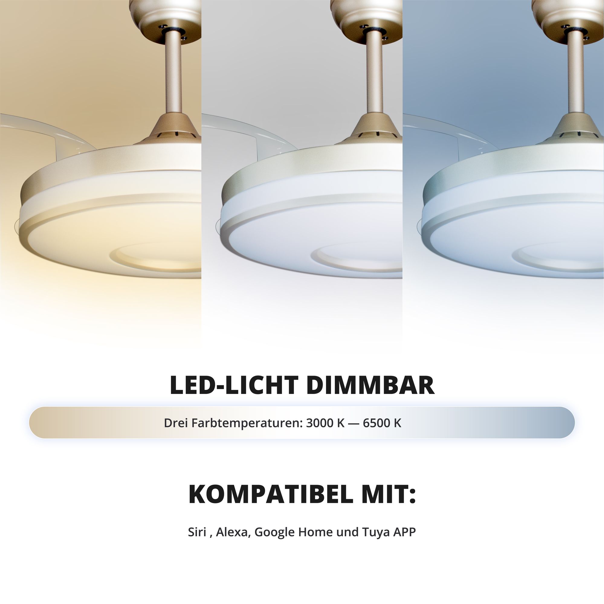 Deckenventilator mit Beleuchtung – goldfarbene Basis, modernes Design & LED-Licht – Bild 21