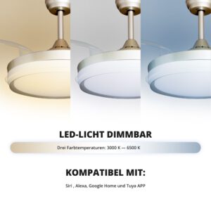 Deckenventilator mit Beleuchtung – goldfarbene Basis, modernes Design & LED-Licht – Bild 22