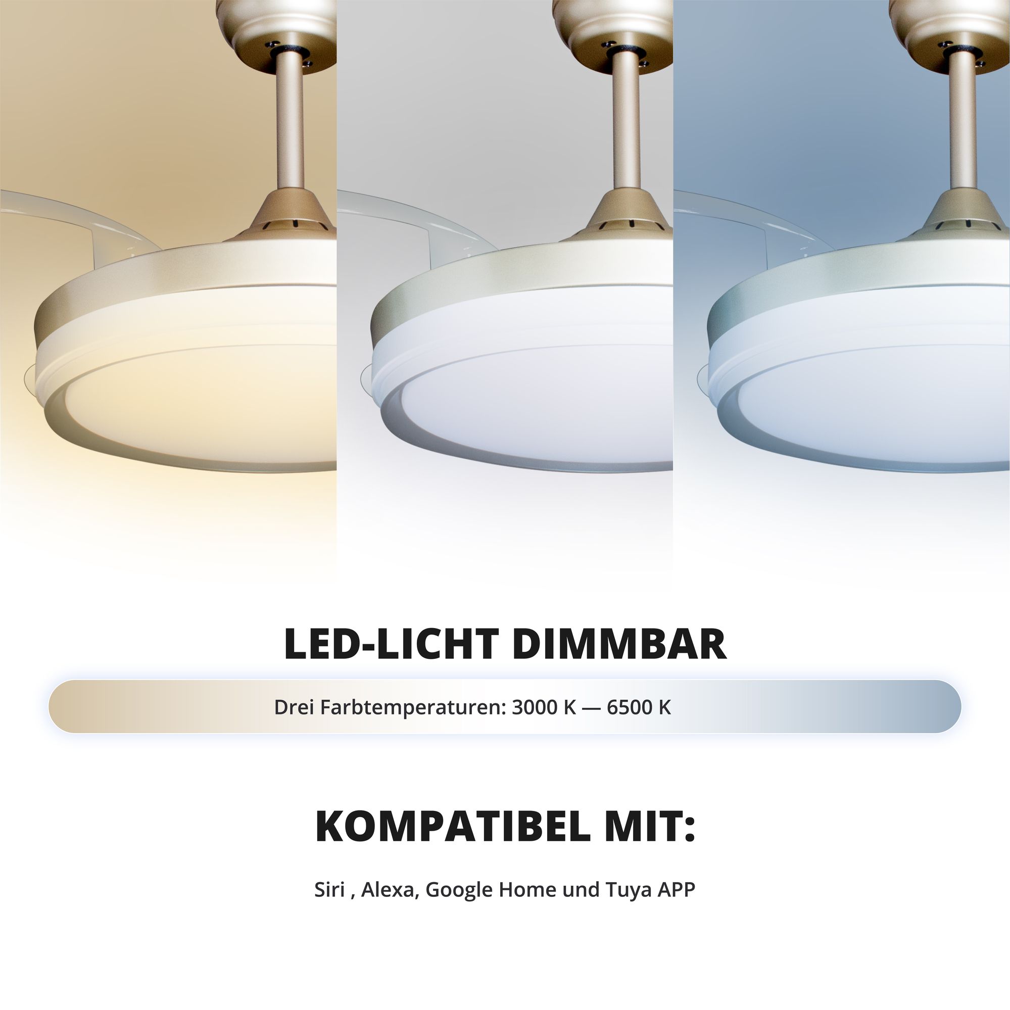 Deckenventilator mit Beleuchtung – goldfarbene Basis, modernes Design & LED-Licht – Bild 22