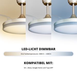 Deckenventilator mit Beleuchtung – goldfarbene Basis, modernes Design & LED-Licht – Bild 23