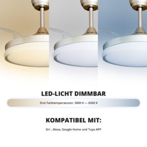 Deckenventilator mit Beleuchtung – goldfarbene Basis, modernes Design & LED-Licht – Bild 24