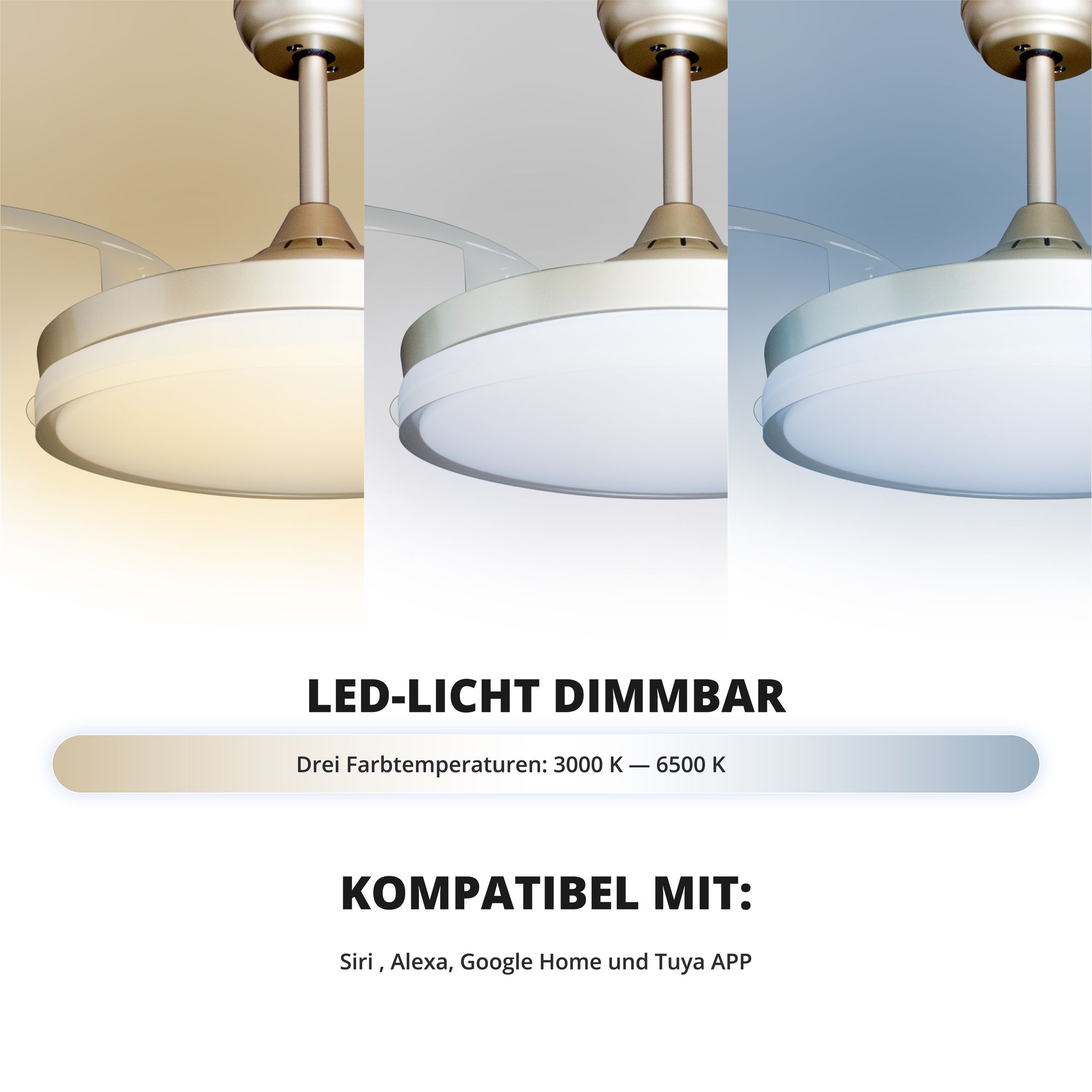 Deckenventilator mit Beleuchtung – goldfarbene Basis, modernes Design & LED-Licht – Bild 24