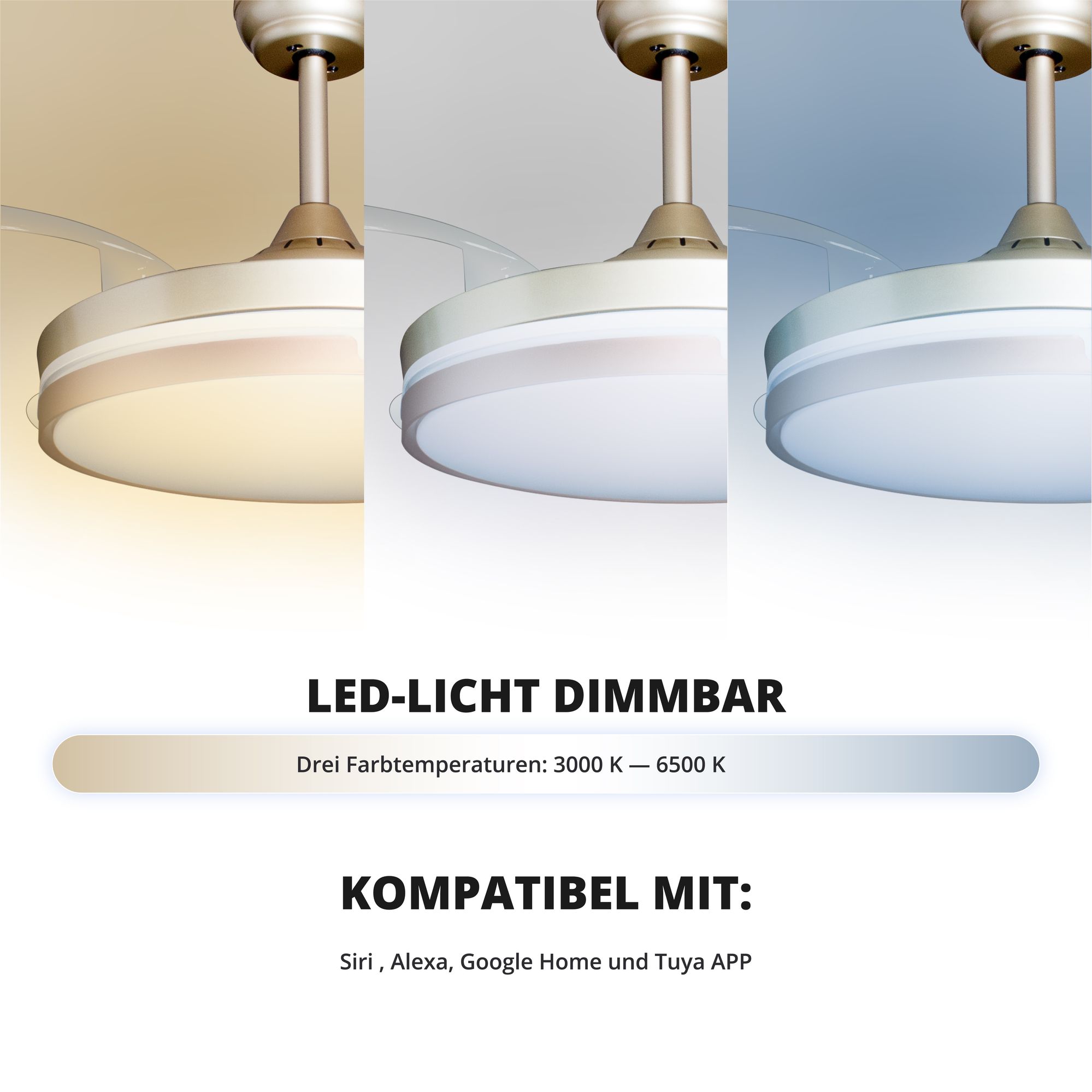 Deckenventilator mit Beleuchtung – goldfarbene Basis, modernes Design & LED-Licht – Bild 25