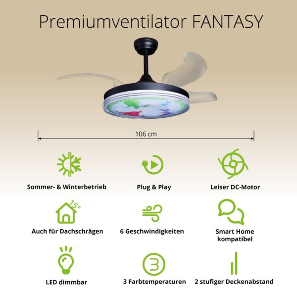 Deckenventilator mit Beleuchtung – schwarze Basis, modernes Design & LED-Licht