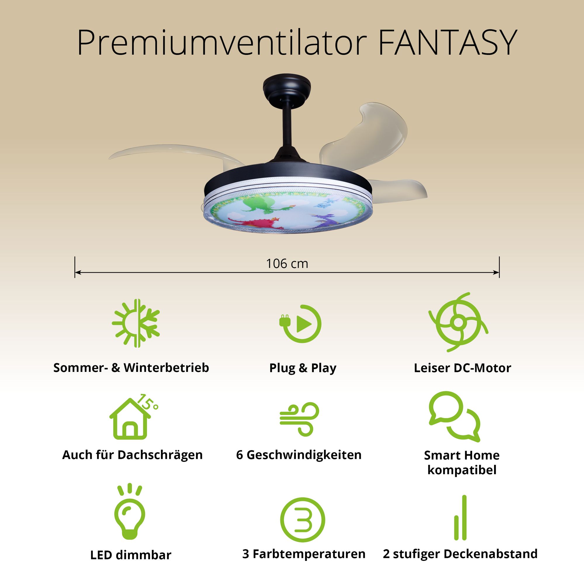 Deckenventilator mit Beleuchtung – schwarze Basis, modernes Design & LED-Licht – Bild 31