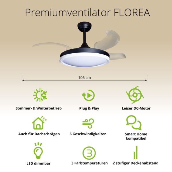 Deckenventilator mit Beleuchtung – schwarze Basis, modernes Design & LED-Licht