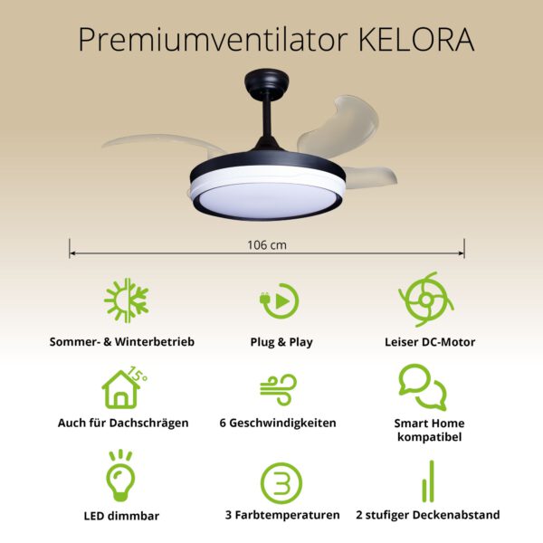 Deckenventilator mit Beleuchtung – schwarze Basis, modernes Design & LED-Licht