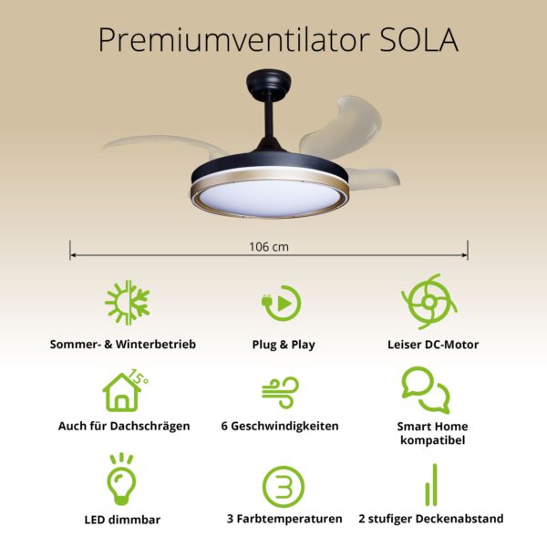 Deckenventilator mit Beleuchtung – schwarze Basis, modernes Design & LED-Licht