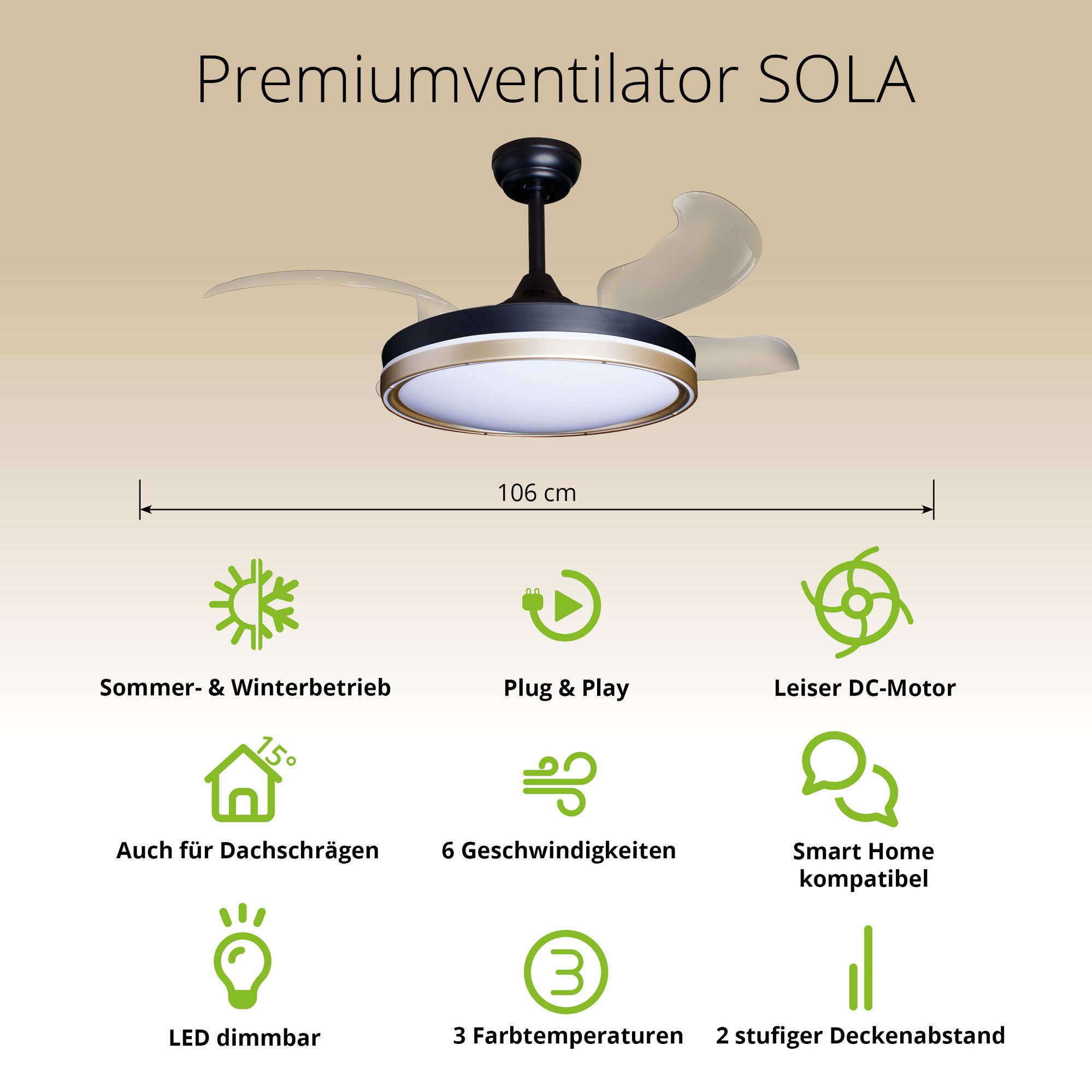 Deckenventilator mit Beleuchtung – schwarze Basis, modernes Design & LED-Licht – Bild 36