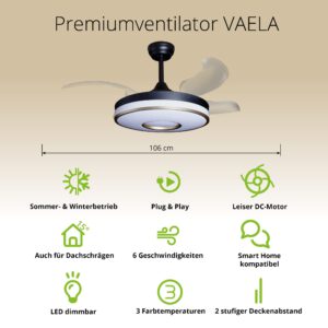 Deckenventilator mit Beleuchtung – schwarze Basis, modernes Design & LED-Licht – Bild 37