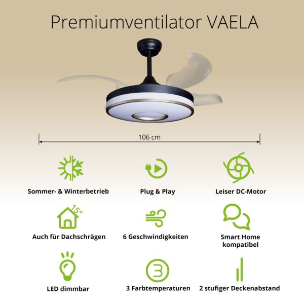 Deckenventilator mit Beleuchtung – schwarze Basis, modernes Design & LED-Licht