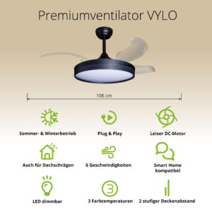 Deckenventilator mit Beleuchtung – schwarze Basis, modernes Design & LED-Licht – Bild 38
