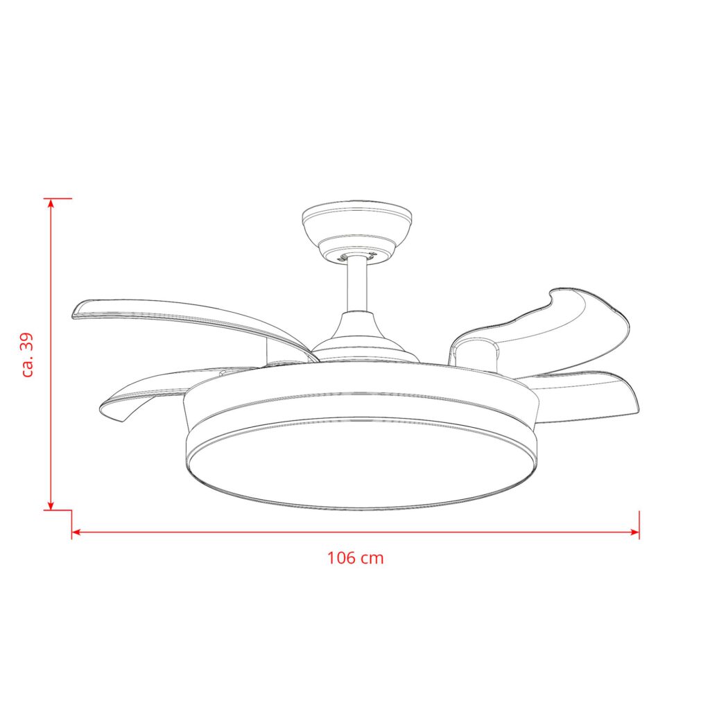 Deckenventilator mit Beleuchtung Schwarze Basis 52401 Bemassung Base 01