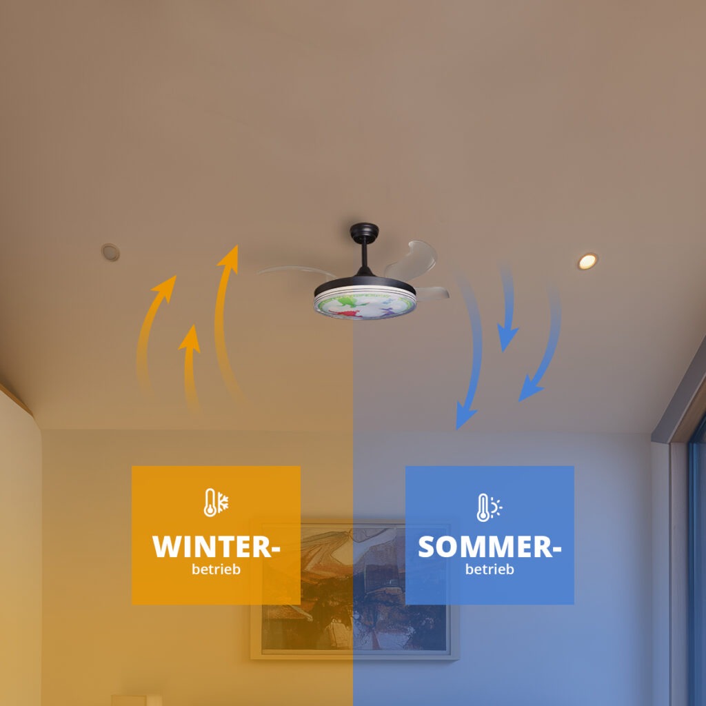 Deckenventilator mit Beleuchtung Schwarze Basis 52401 Deckenventialtoren USP Winter Sommer 20 v2