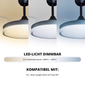 Deckenventilator mit Beleuchtung – schwarze Basis, modernes Design & LED-Licht – Bild 24