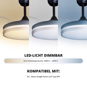 Deckenventilator mit Beleuchtung – schwarze Basis, modernes Design & LED-Licht – Bild 25