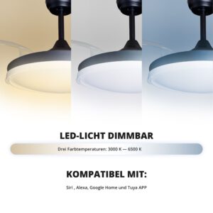 Deckenventilator mit Beleuchtung – schwarze Basis, modernes Design & LED-Licht – Bild 26