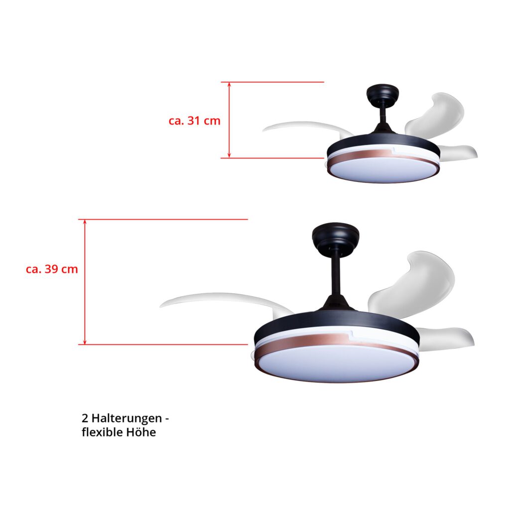 Deckenventilator mit Beleuchtung schwarze Basis 52401 Artikelbilder Masse Stangen 01