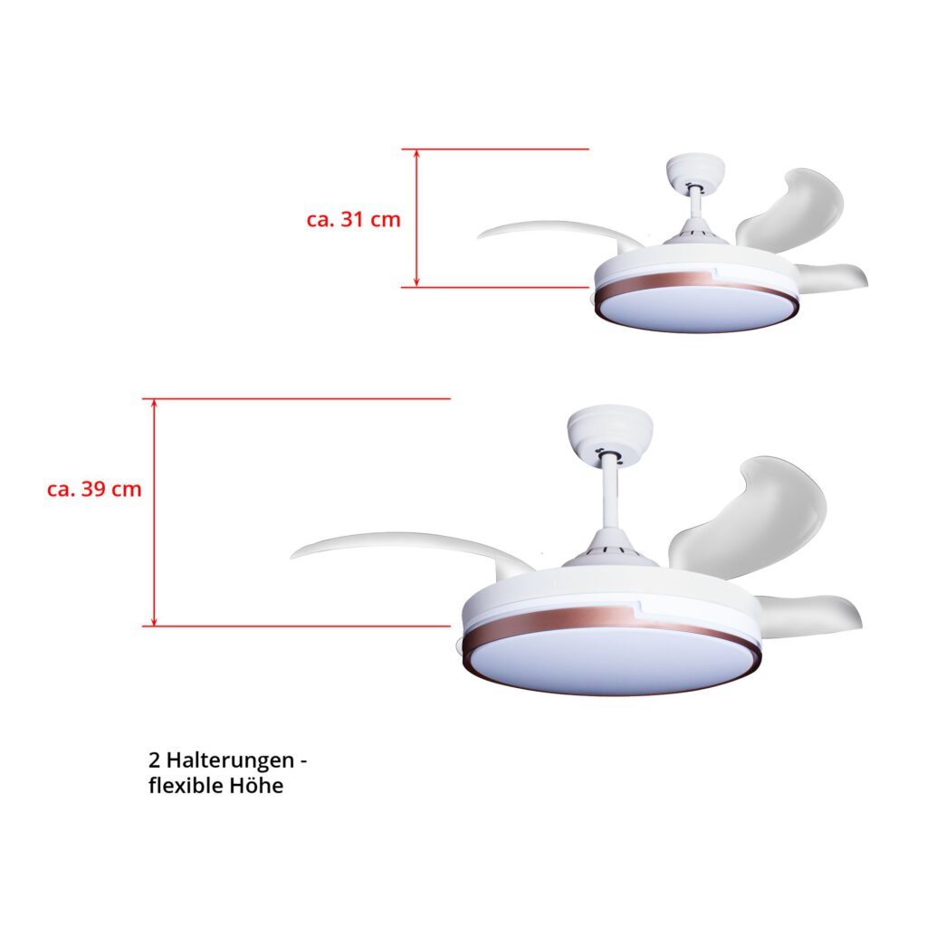 Deckenventilator mit Beleuchtung weisse Basis 52403 Artikelbilder Masse Stangen 03 9