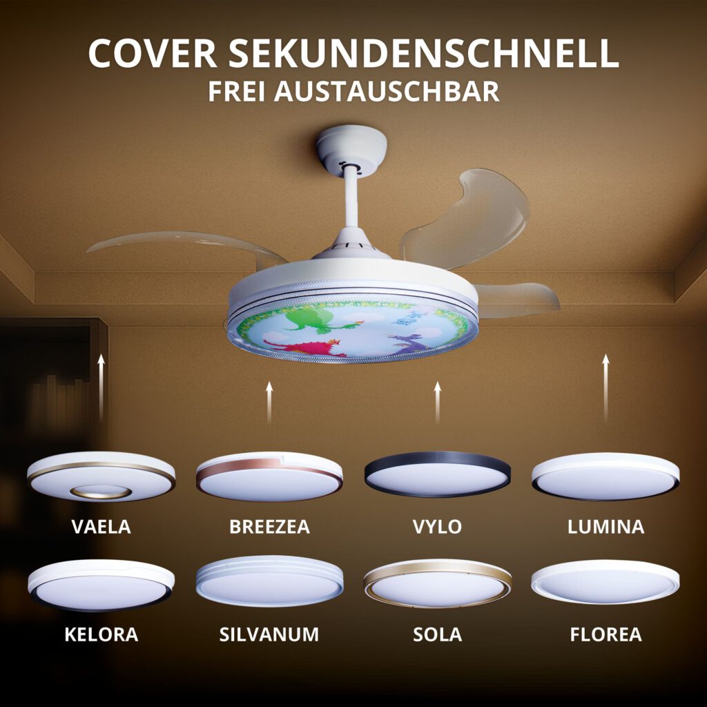 Deckenventilator mit Beleuchtung weisse Basis modernes Design und LED Licht 52403 Bases Startbilder 9