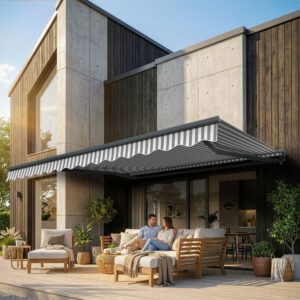 Markise Manuell Standard Kassettenmarkise Gelenkarmmarkise Gestell Farbe Basaltgrau (entspricht RAL 7012)