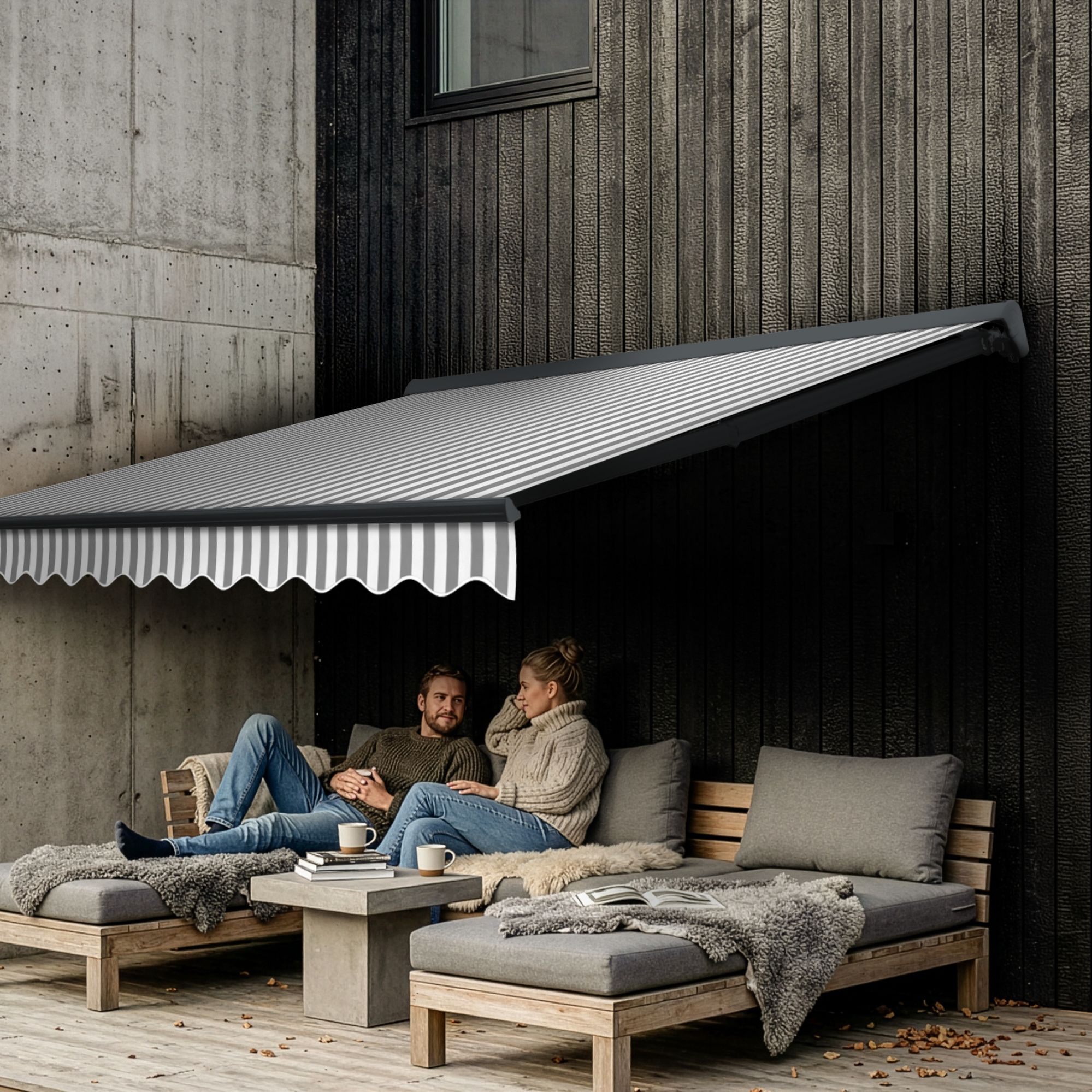 Markise Manuell Standard Kassettenmarkise Gelenkarmmarkise Gestell Farbe Basaltgrau (entspricht RAL 7012)