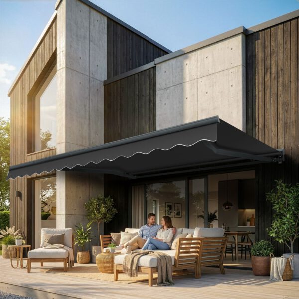 Markise Manuell Standard Kassettenmarkise Gelenkarmmarkise Gestell Farbe Basaltgrau (entspricht RAL 7012)