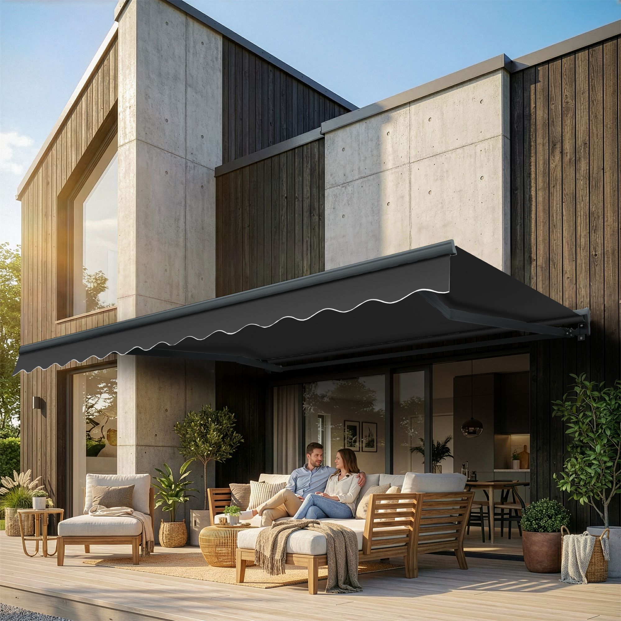 Markise Manuell Standard Kassettenmarkise Gelenkarmmarkise Gestell Farbe Basaltgrau (entspricht RAL 7012)