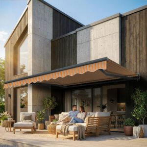 Markise Manuell Standard Kassettenmarkise Gelenkarmmarkise Gestell Farbe Basaltgrau (entspricht RAL 7012)