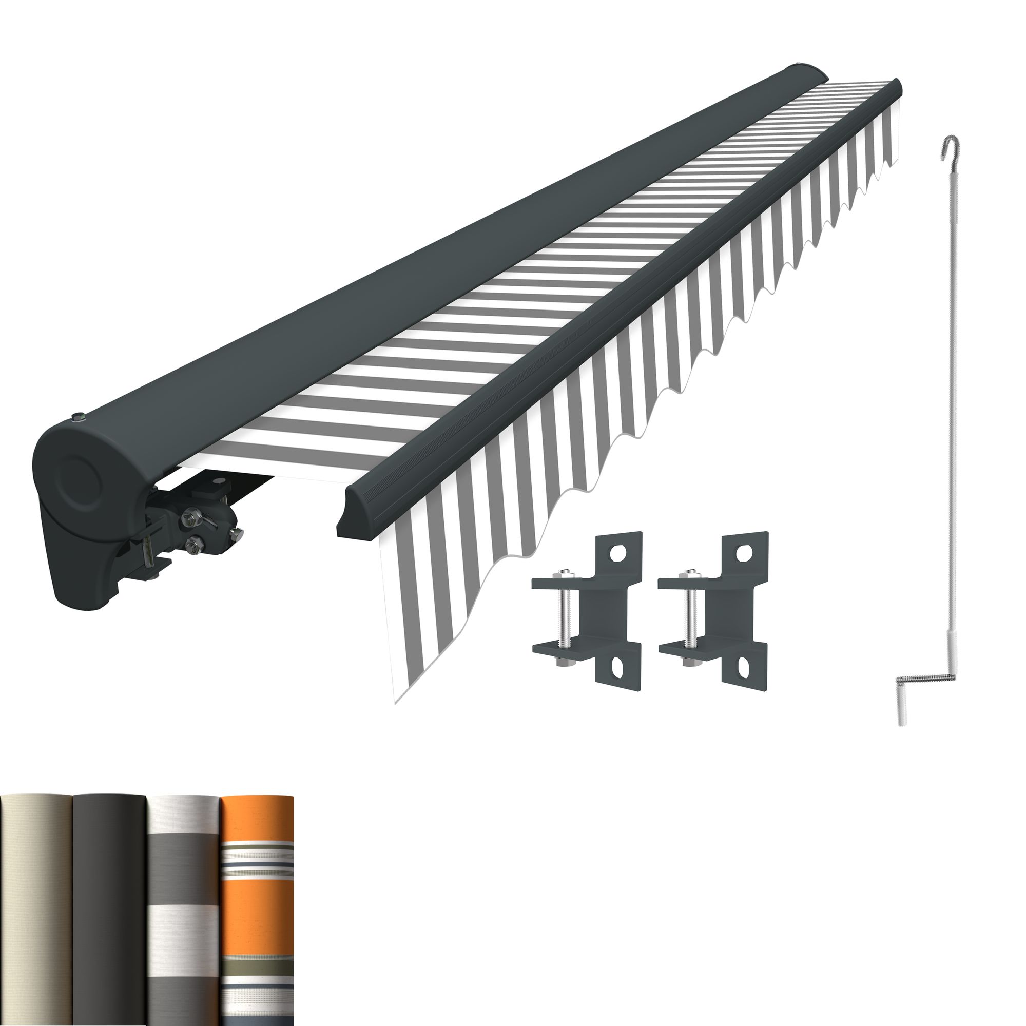 Markise Manuell Standard Kassettenmarkise Gelenkarmmarkise Gestell Farbe Basaltgrau (entspricht RAL 7012)