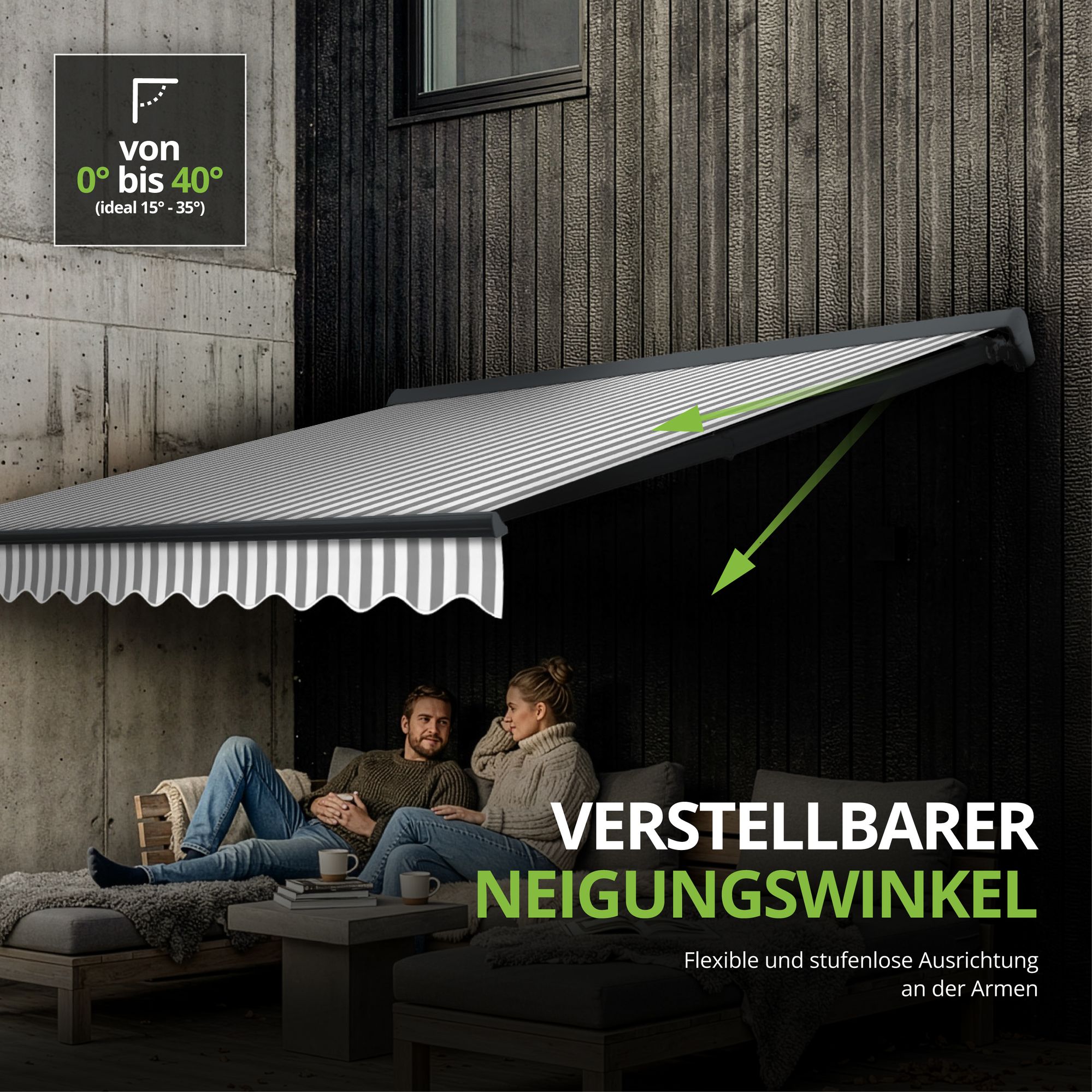 Markise Manuell Standard Kassettenmarkise Gelenkarmmarkise Gestell Farbe Basaltgrau (entspricht RAL 7012)