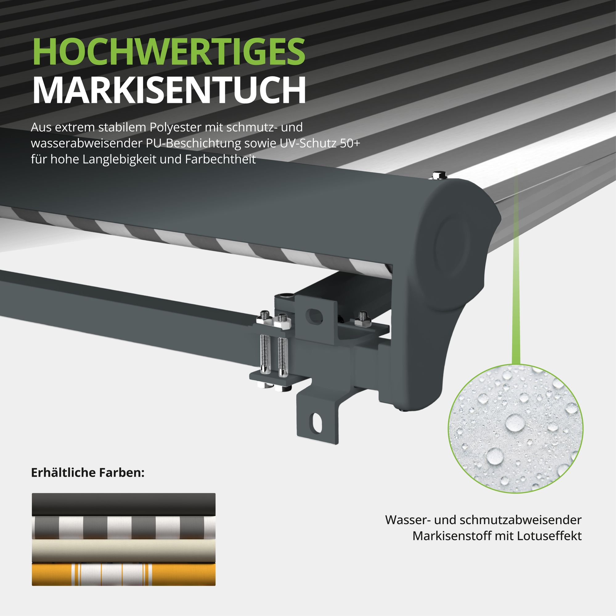 Markise Manuell Standard Kassettenmarkise Gelenkarmmarkise Gestell Farbe Basaltgrau (entspricht RAL 7012)