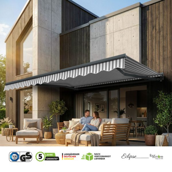 Markise Manuell Standard Kassettenmarkise Gelenkarmmarkise Gestell Farbe Basaltgrau (entspricht RAL 7012)