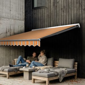 Markise Manuell Standard Kassettenmarkise Gelenkarmmarkise Gestell Farbe Weiß (entspricht RAL 9010)