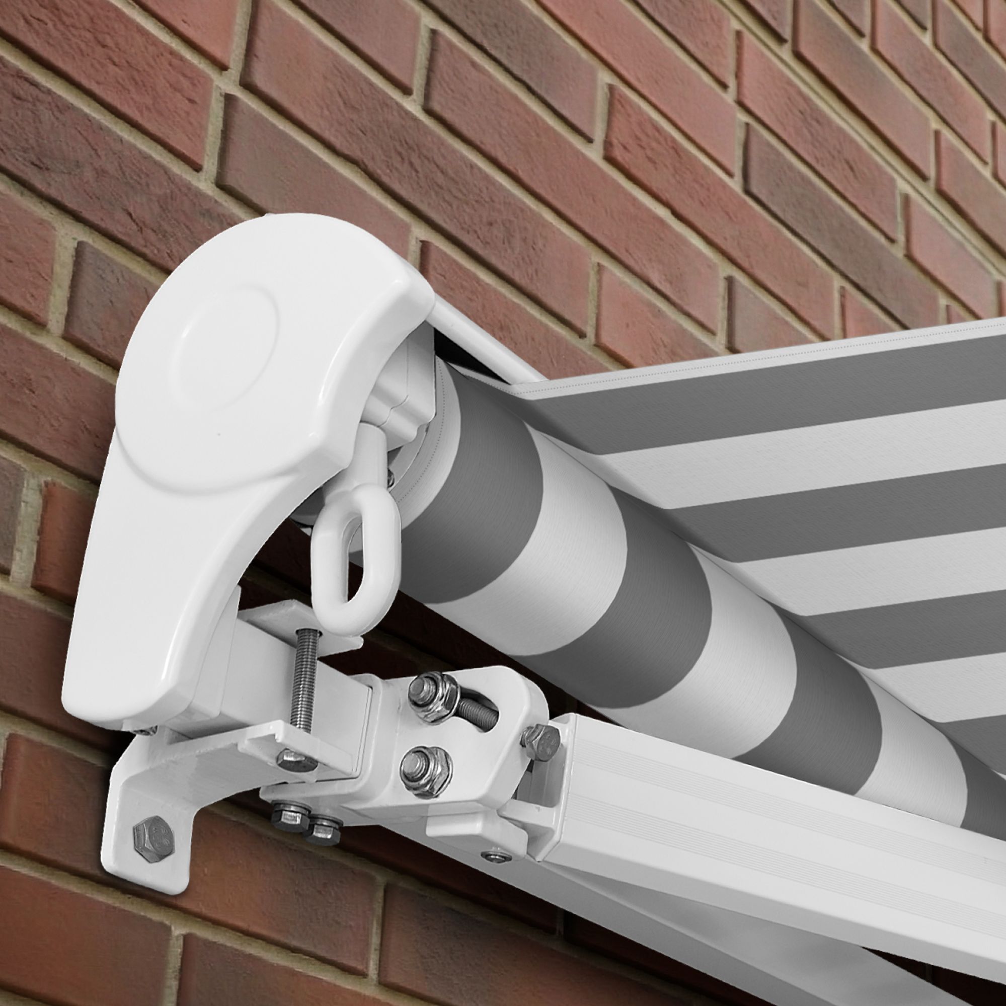 Markise Manuell Standard Kassettenmarkise Gelenkarmmarkise Gestell Farbe Weiß (entspricht RAL 9010)