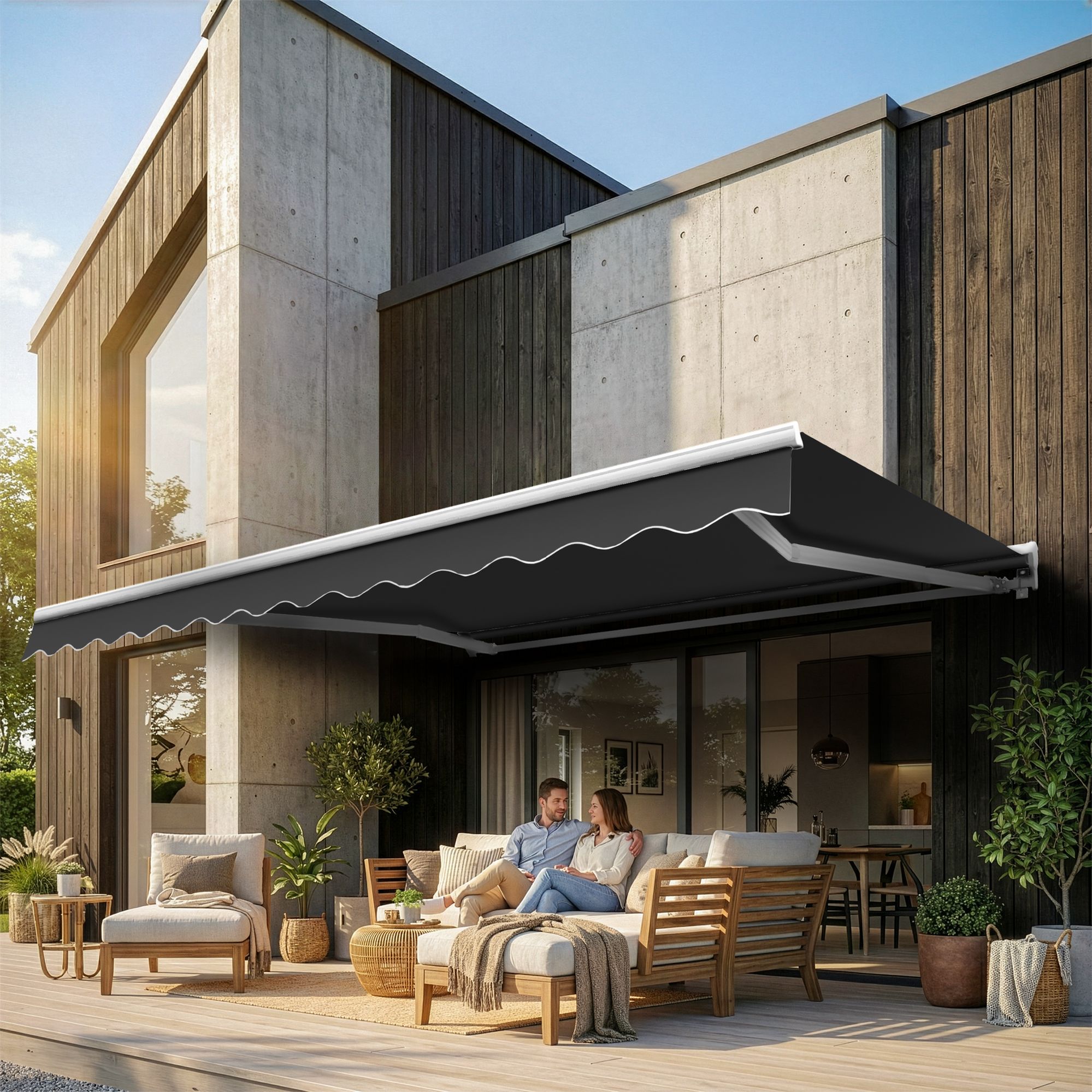 Markise Manuell Standard Kassettenmarkise Gelenkarmmarkise Gestell Farbe Weiß (entspricht RAL 9010)