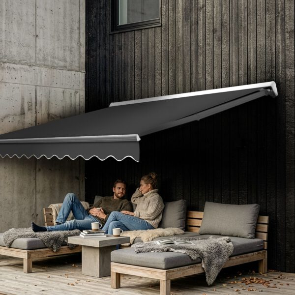 Markise Manuell Standard Kassettenmarkise Gelenkarmmarkise Gestell Farbe Weiß (entspricht RAL 9010)