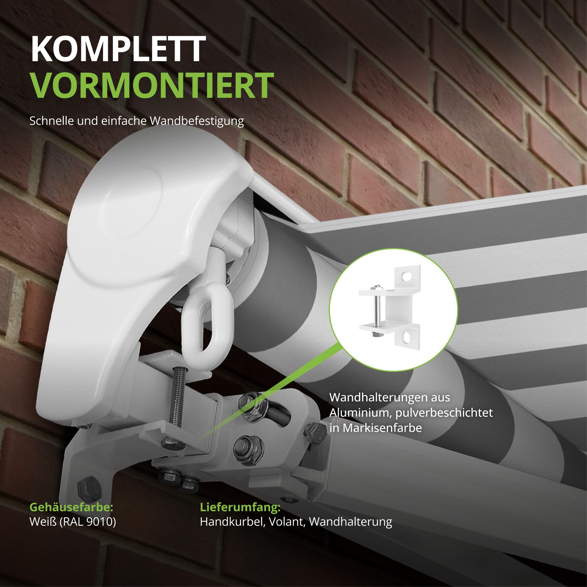 Markise Manuell Standard Kassettenmarkise Gelenkarmmarkise Gestell Farbe Weiß (entspricht RAL 9010)