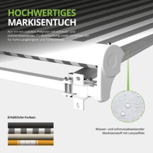 Markise Manuell Standard Kassettenmarkise Gelenkarmmarkise Gestell Farbe Weiß (entspricht RAL 9010)