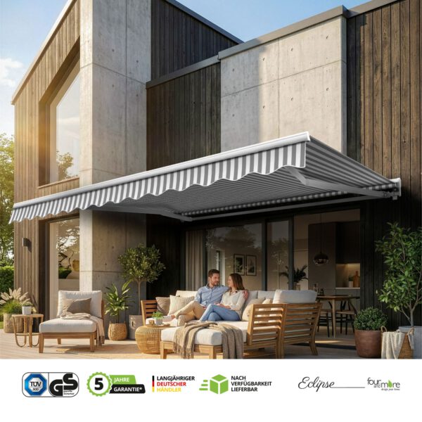 Markise Manuell Standard Kassettenmarkise Gelenkarmmarkise Gestell Farbe Weiß (entspricht RAL 9010)