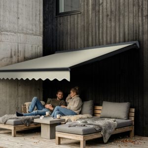 Markise Elektrisch Standard Kassettenmarkise Gelenkarmmarkise Gestell Farbe Basaltgrau (entspricht RAL 7012)